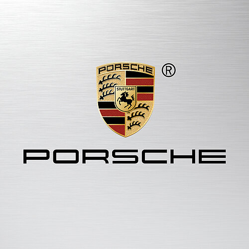 Porsche Logo auf Metallhintergrund